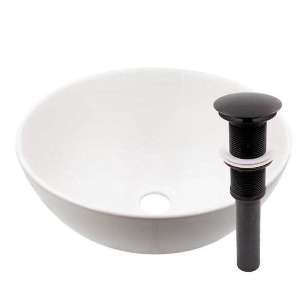 Novatto Mini 12-inch round White Porcelain Sink with Oil Rubbed Bronze Pop-up Drain NP-208206ORB - main